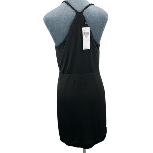 NWT BCBGeneration Women's Medium Black V-Neck Faux Wrap Midi Dress Pockets - Picture 2 of 13
